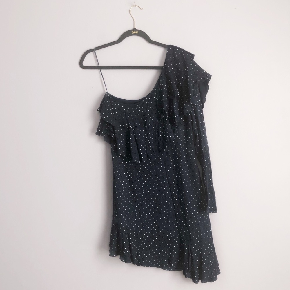 Wayf Blue & White Polka Dot One Shoulder Dress NWT - Picture 2 of 7